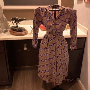 Vintage skirt set. Olive colored with navy design outlined in light purple